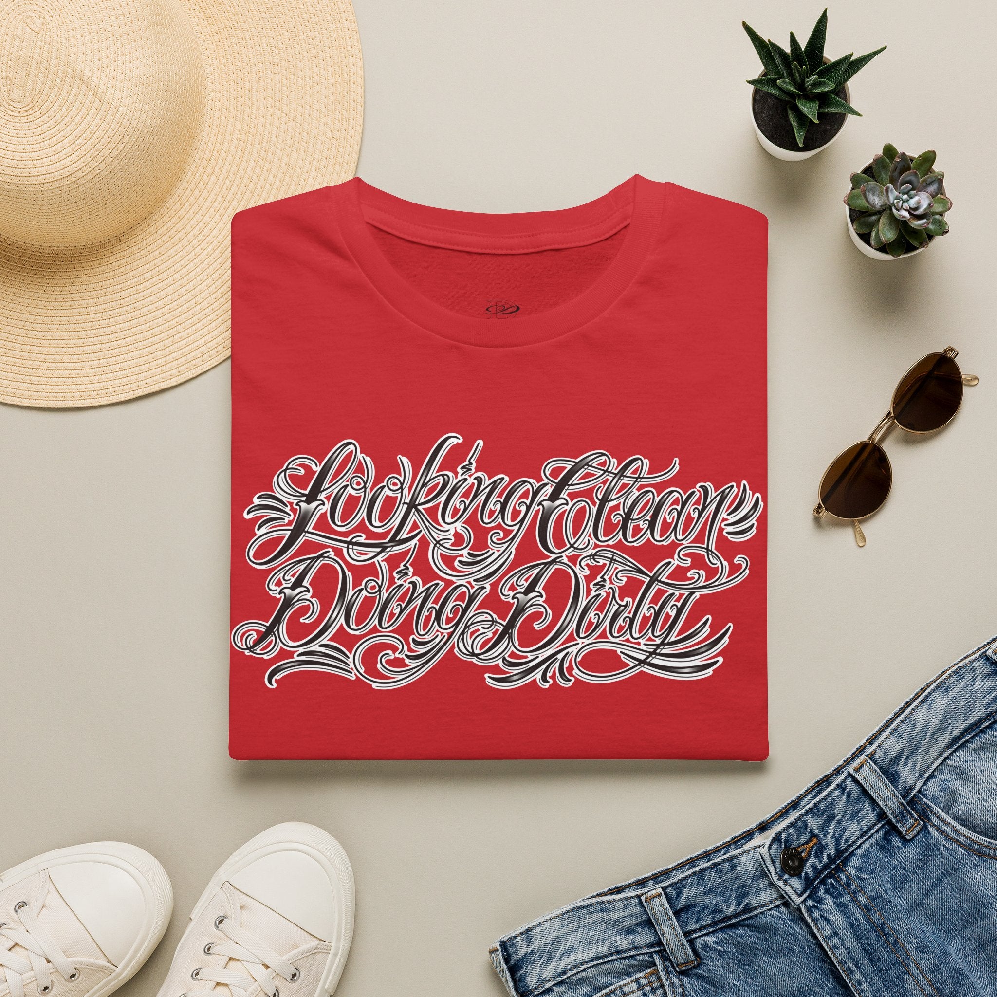"Looking Clean, Doing Dirty" Tattoo Script Softstyle Unisex T-Shirt