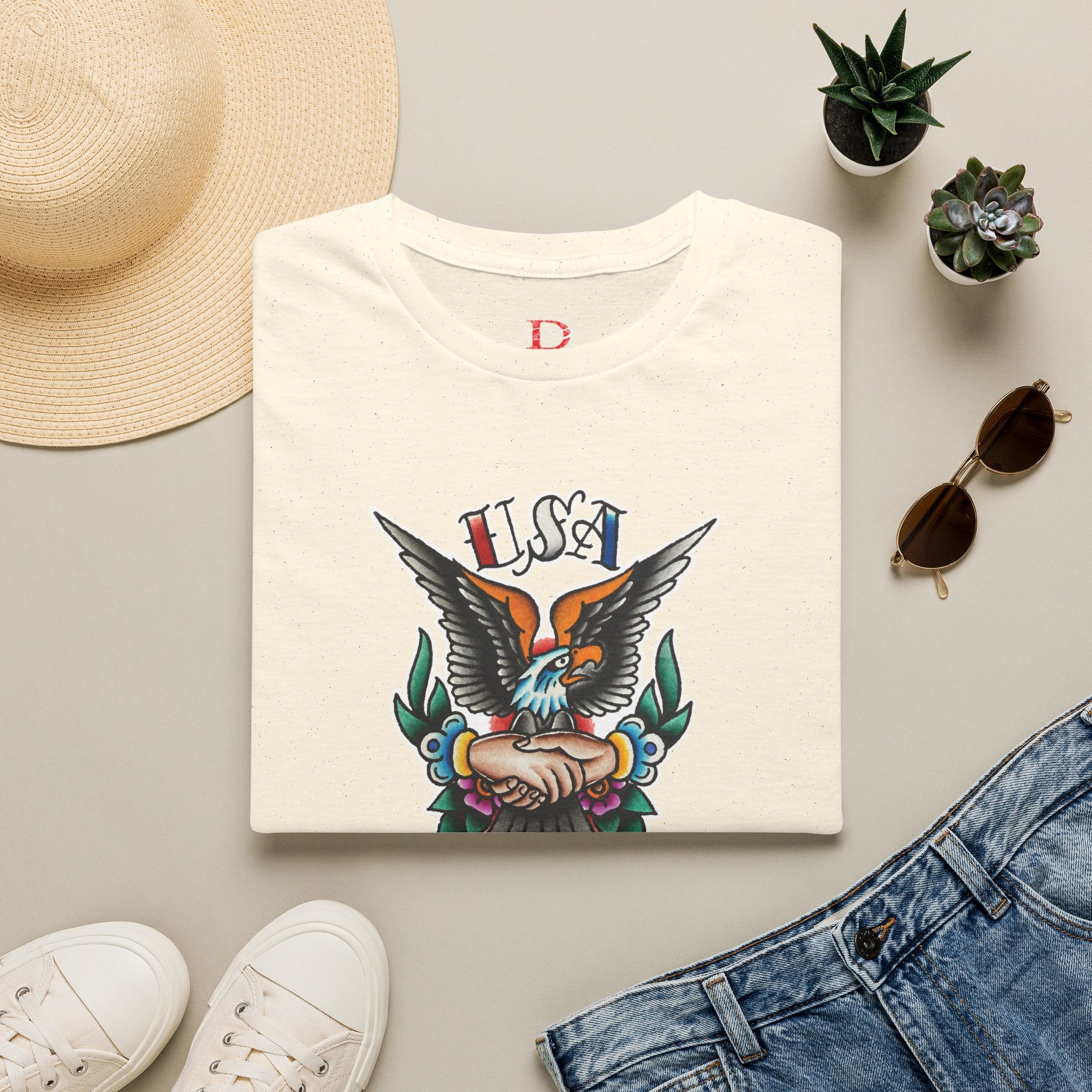 250th Anniversary 1776-2026 Clasped Hands w/Eagle Unisex Softstyle Tattoo T‑Shirt