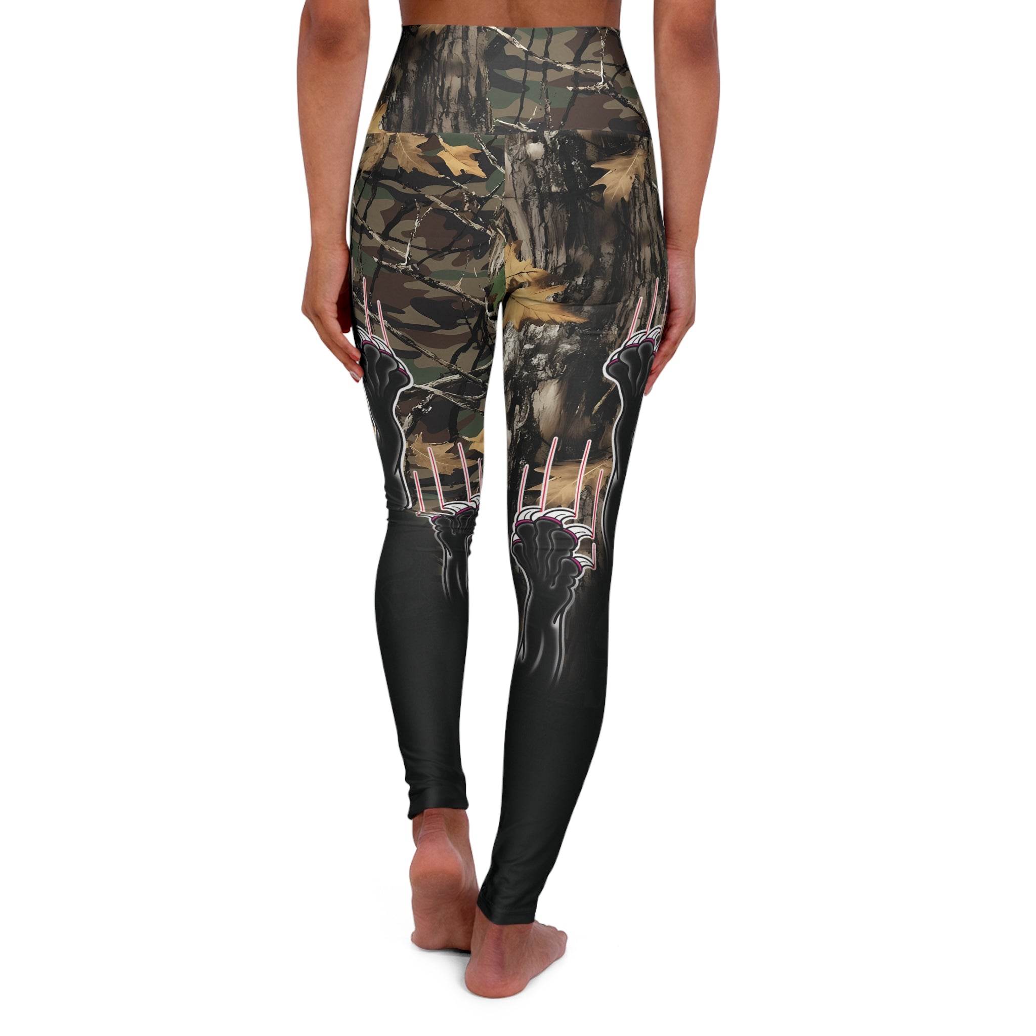 Clawing Panther Paws Real Tree Camo Print High Waisted Yoga Leggings (AOP)