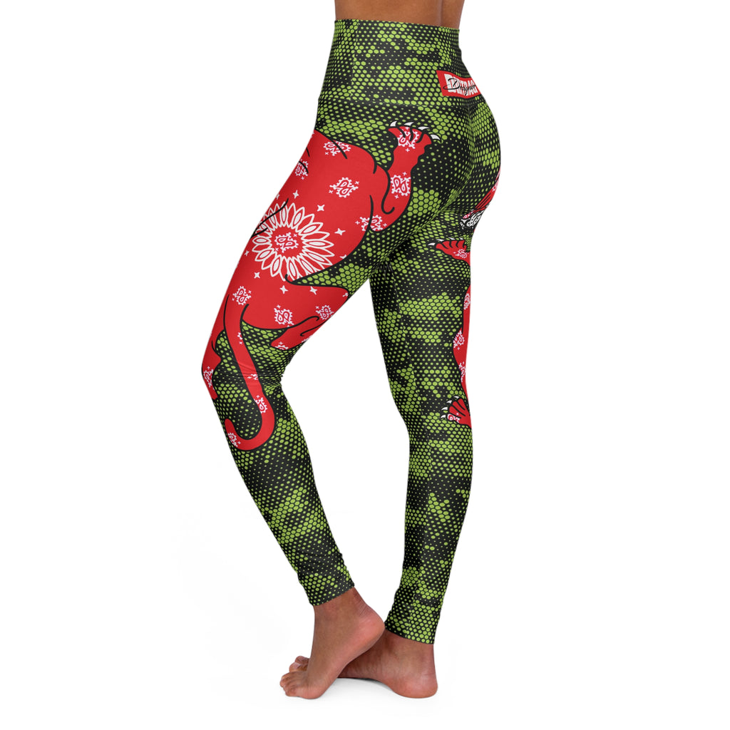 Climbing Bandana Panther Lime Green Digital Hexagon Camo High Waisted Leggings AOP