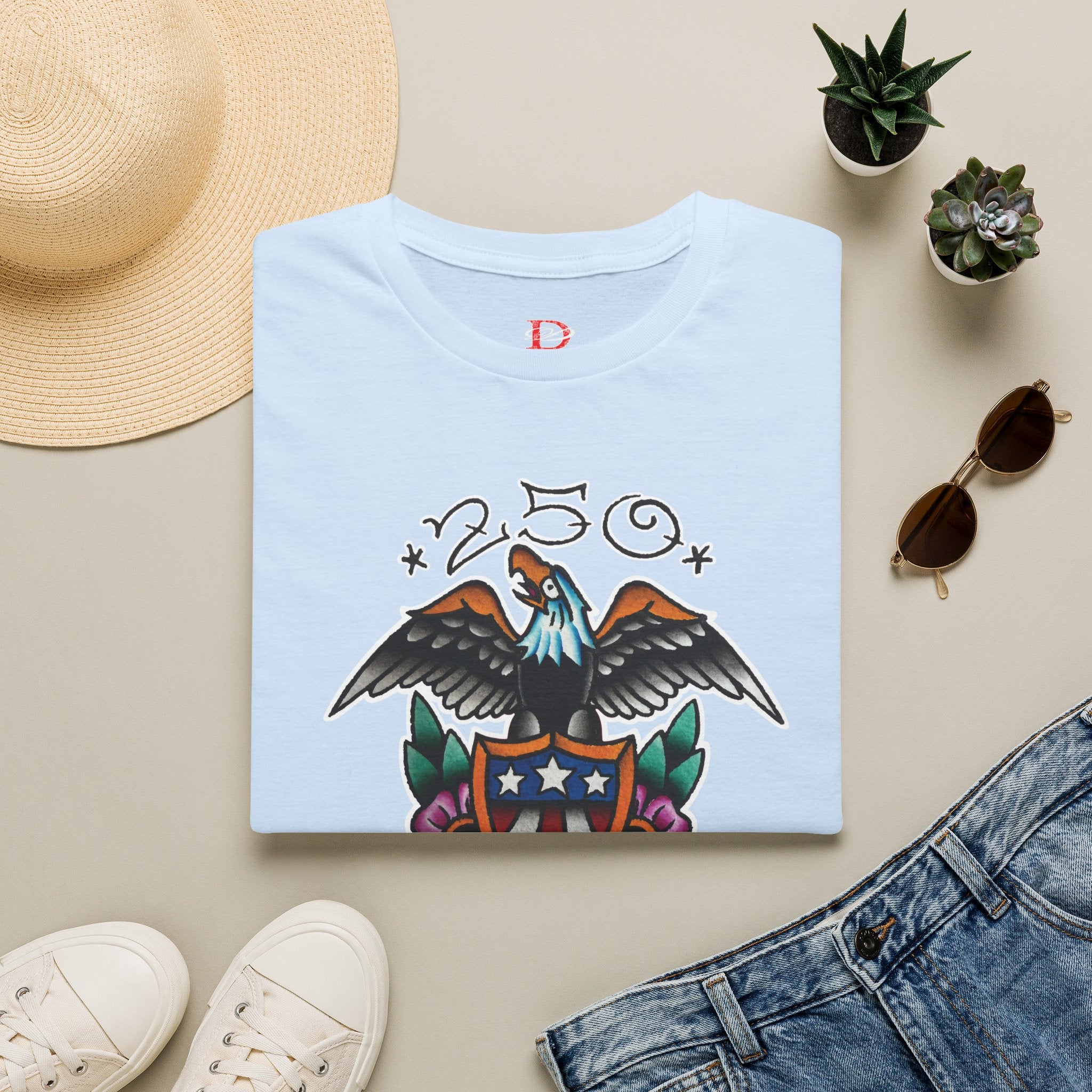 250th Anniversary Eagle w/Flag Shield Tattoo Unisex Softstyle T‑Shirt