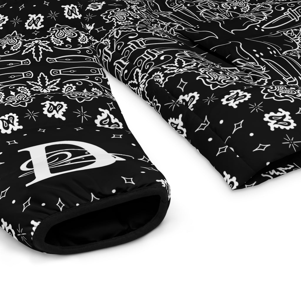 DD Custom Bandana Print Men's Puffer Jacket AOP
