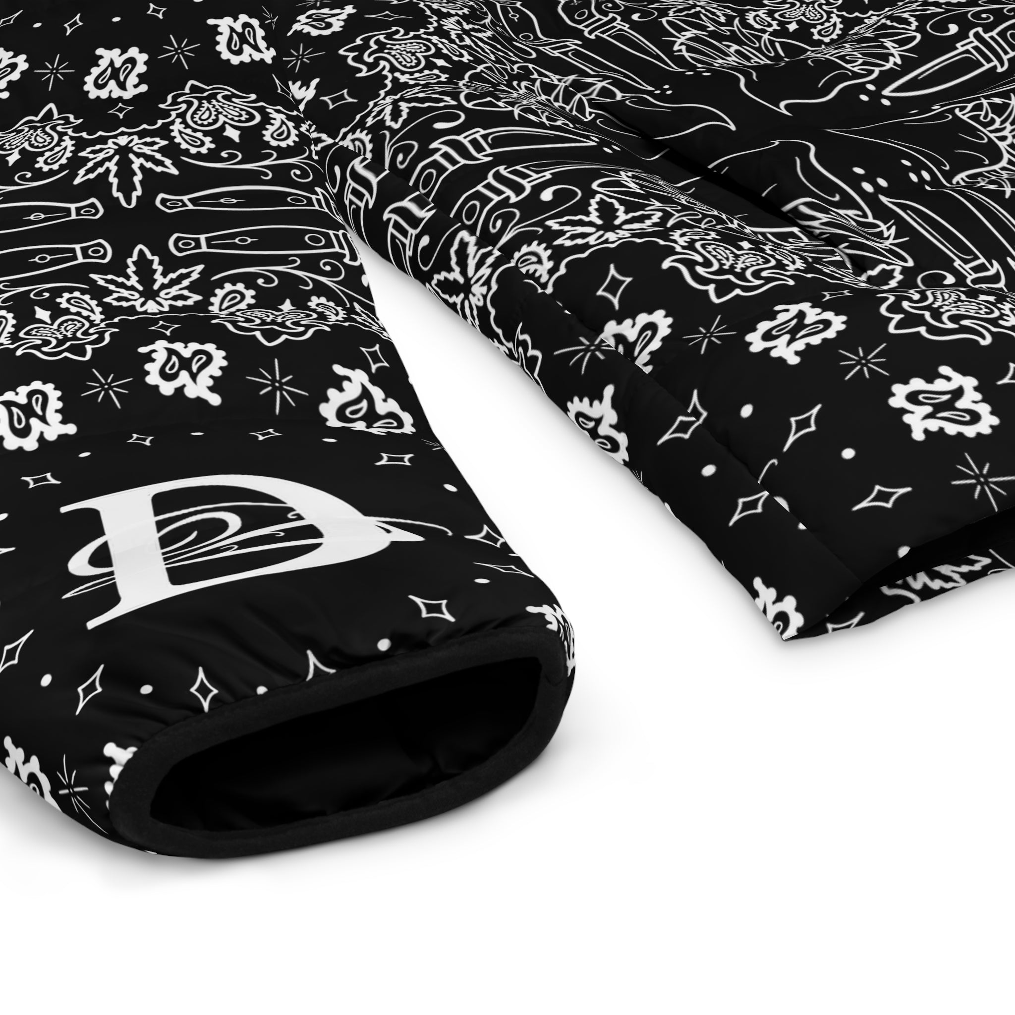 DD Custom Bandana Print Men's Puffer Jacket AOP