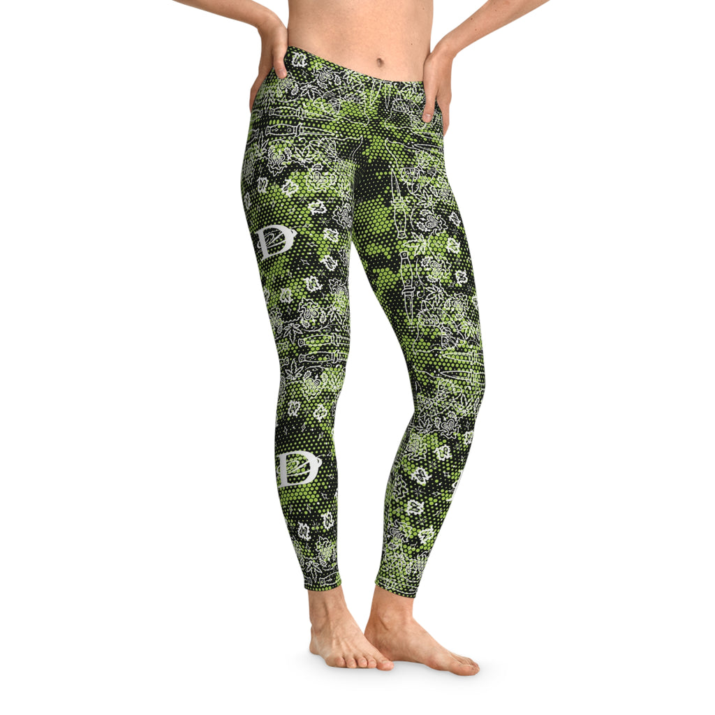 DD Custom Bandana Print W/ Lime Green Hexagon Digital Camo Leggings AOP
