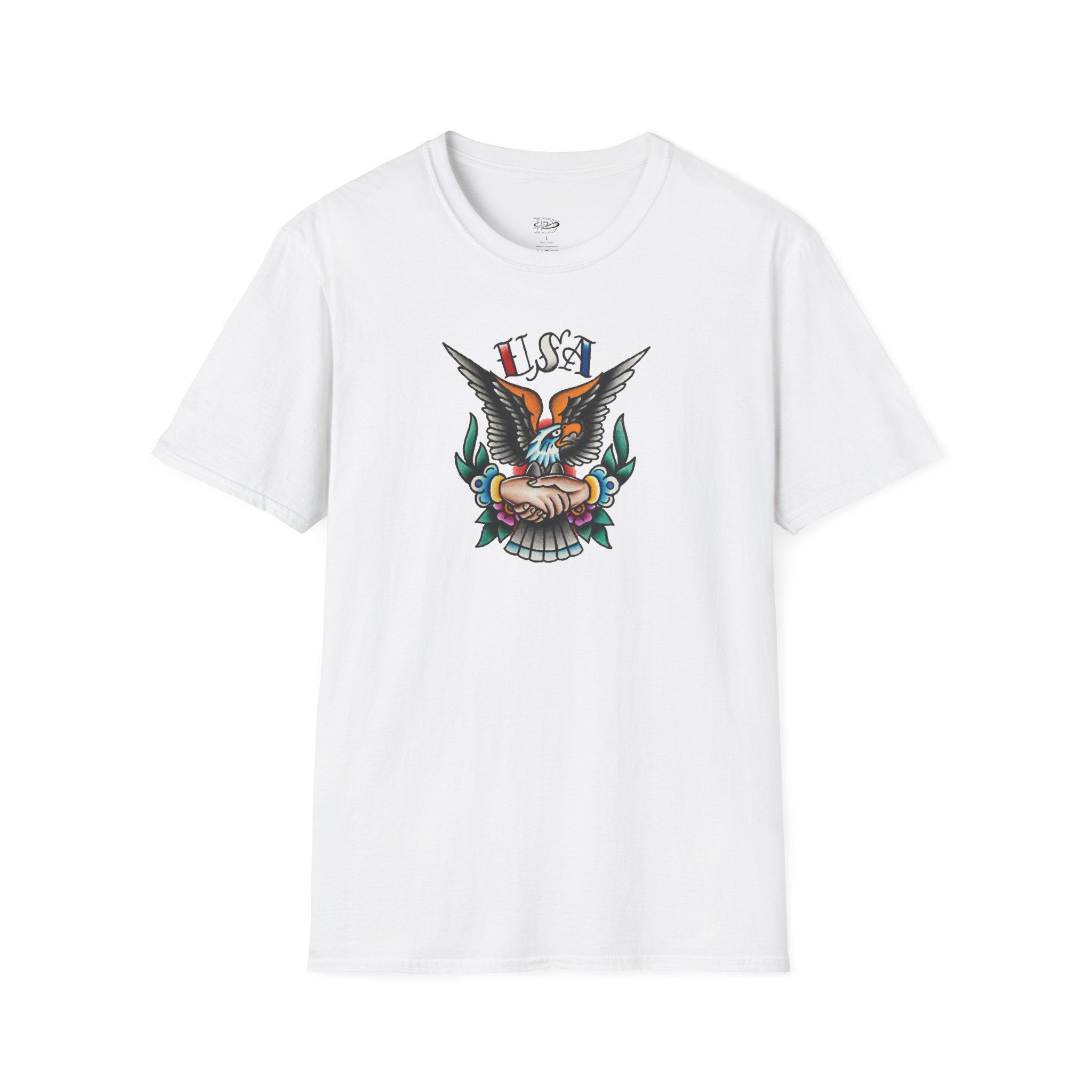 250th Anniversary 1776-2026 Clasped Hands w/Eagle Unisex Softstyle Tattoo T‑Shirt