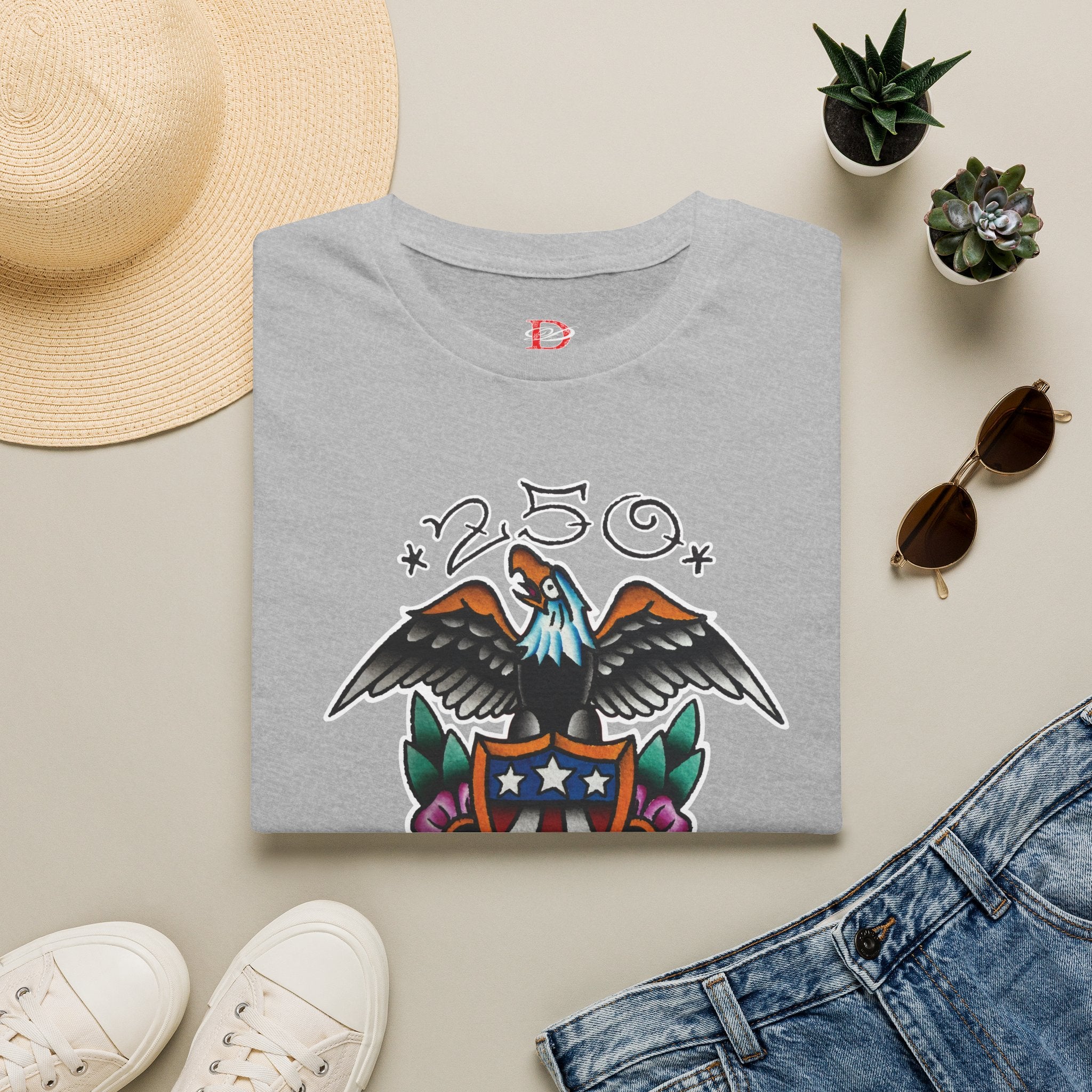 250th Anniversary Eagle w/Flag Shield Tattoo Unisex Softstyle T‑Shirt