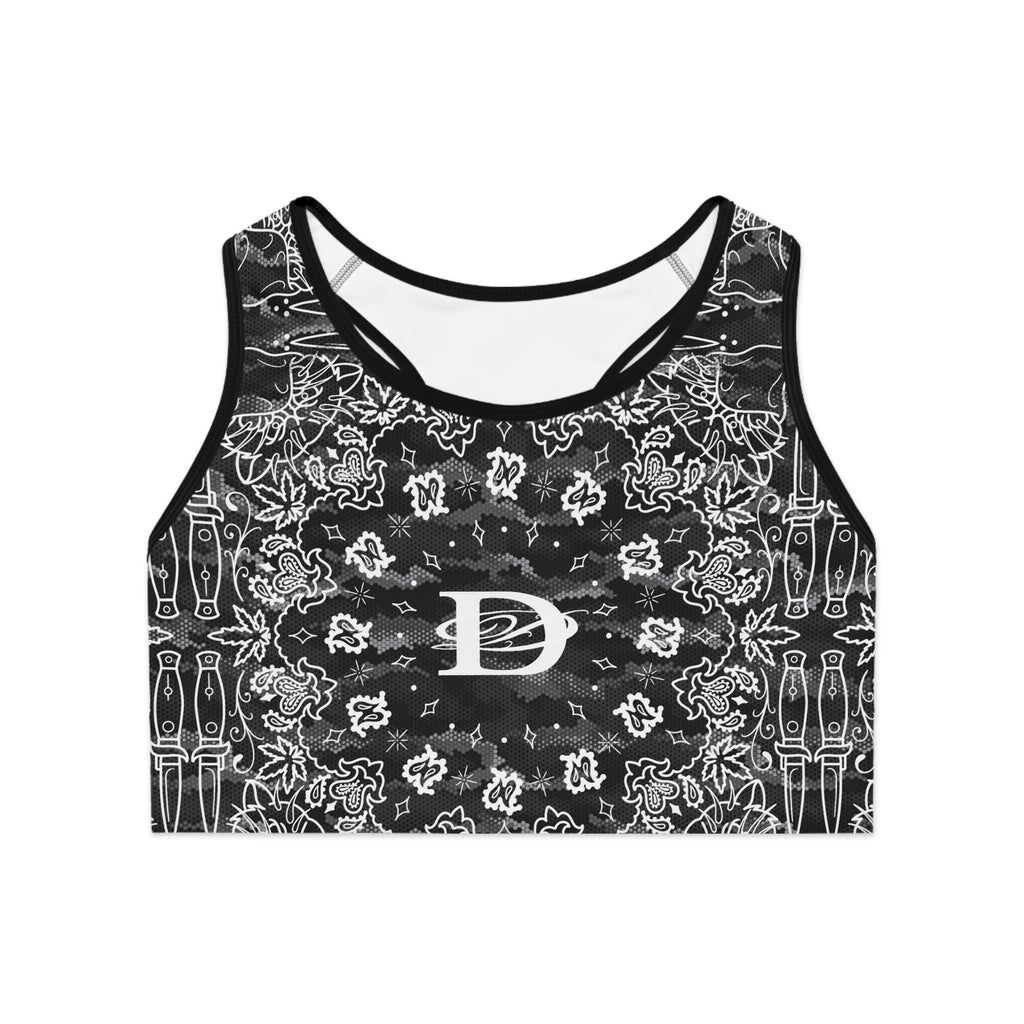 DD Custom Bandana Print W/ Urban Hexagon Digital Camo Sports Bra AOP