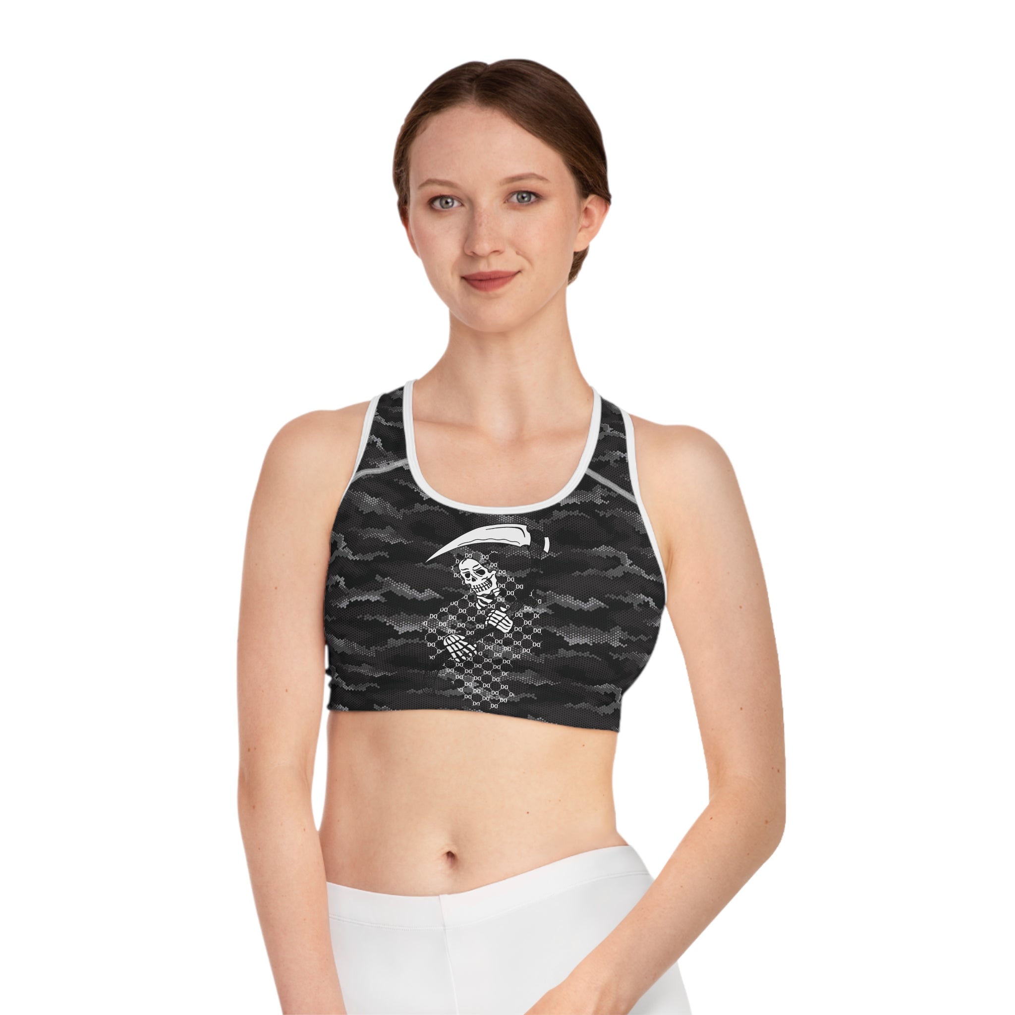 DD Monagram Reaper Digital Hexagon Urban Camo Sports Bra AOP