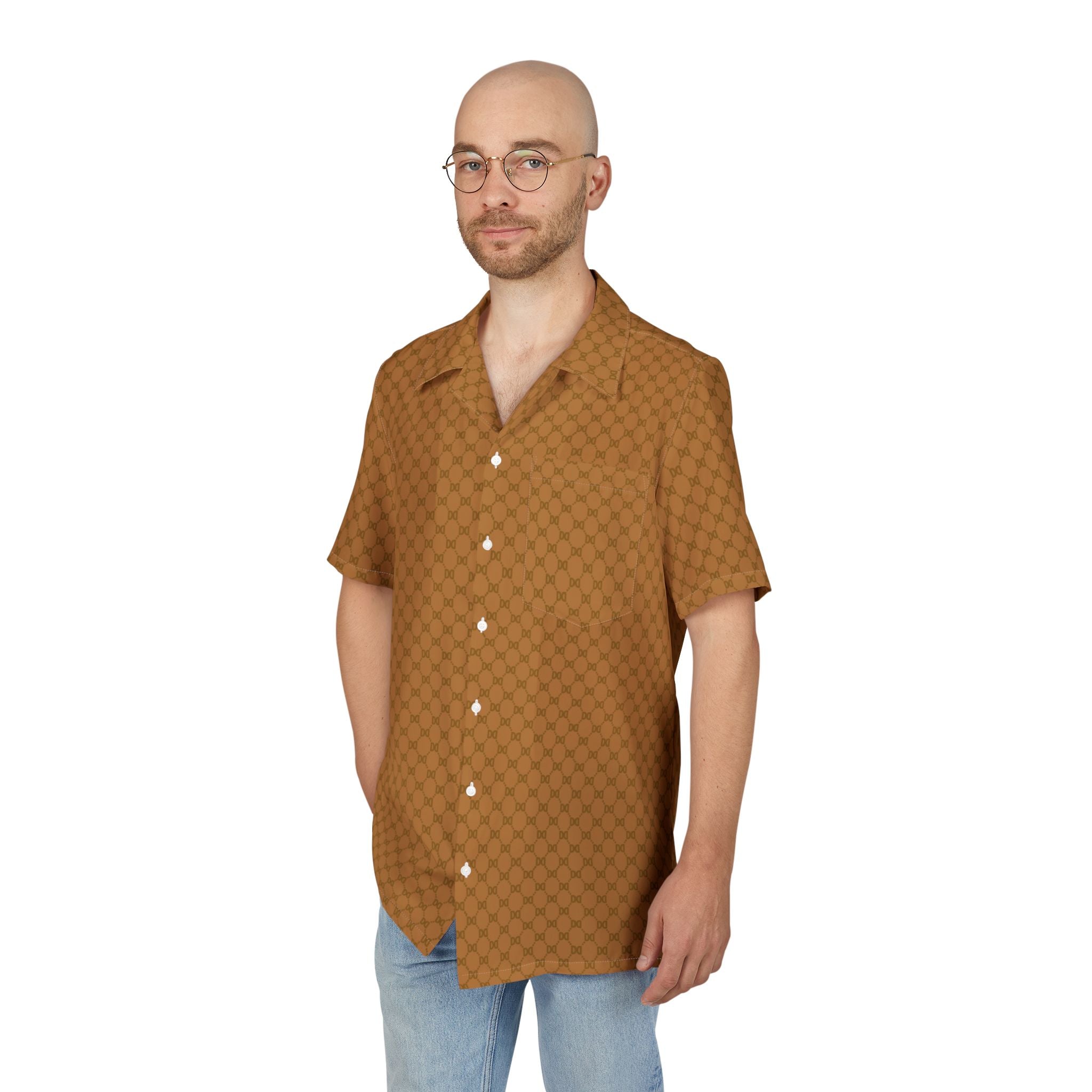 DD Monogram Print Button Up Hawaiian Shirt AOP