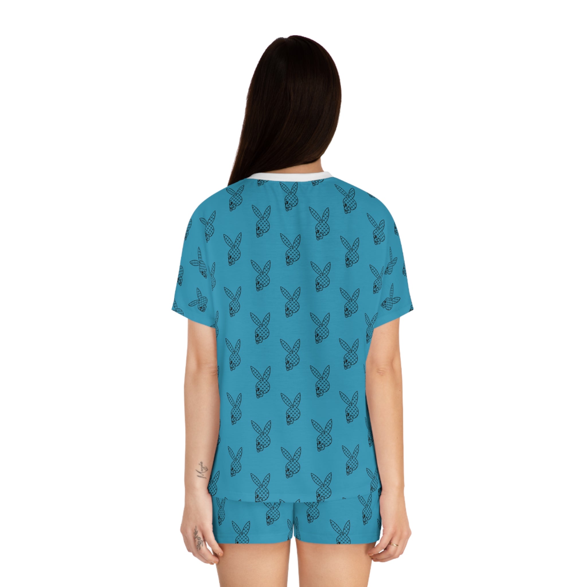 DD Custom Monogram Bunny Skull Women's Pajama Set AOP