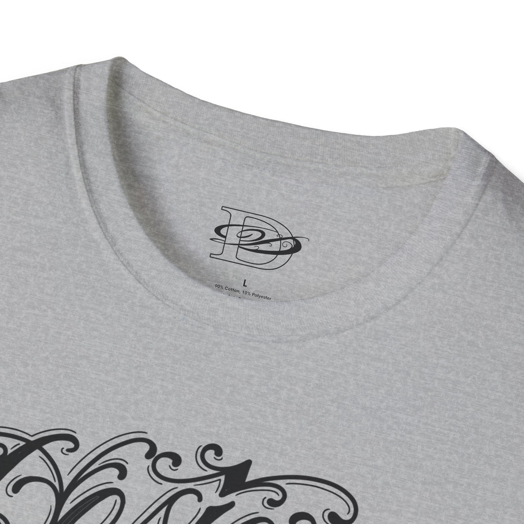 DD Custom Script Lettering w/Gothic Old English Unisex Softstyle T-Shirt