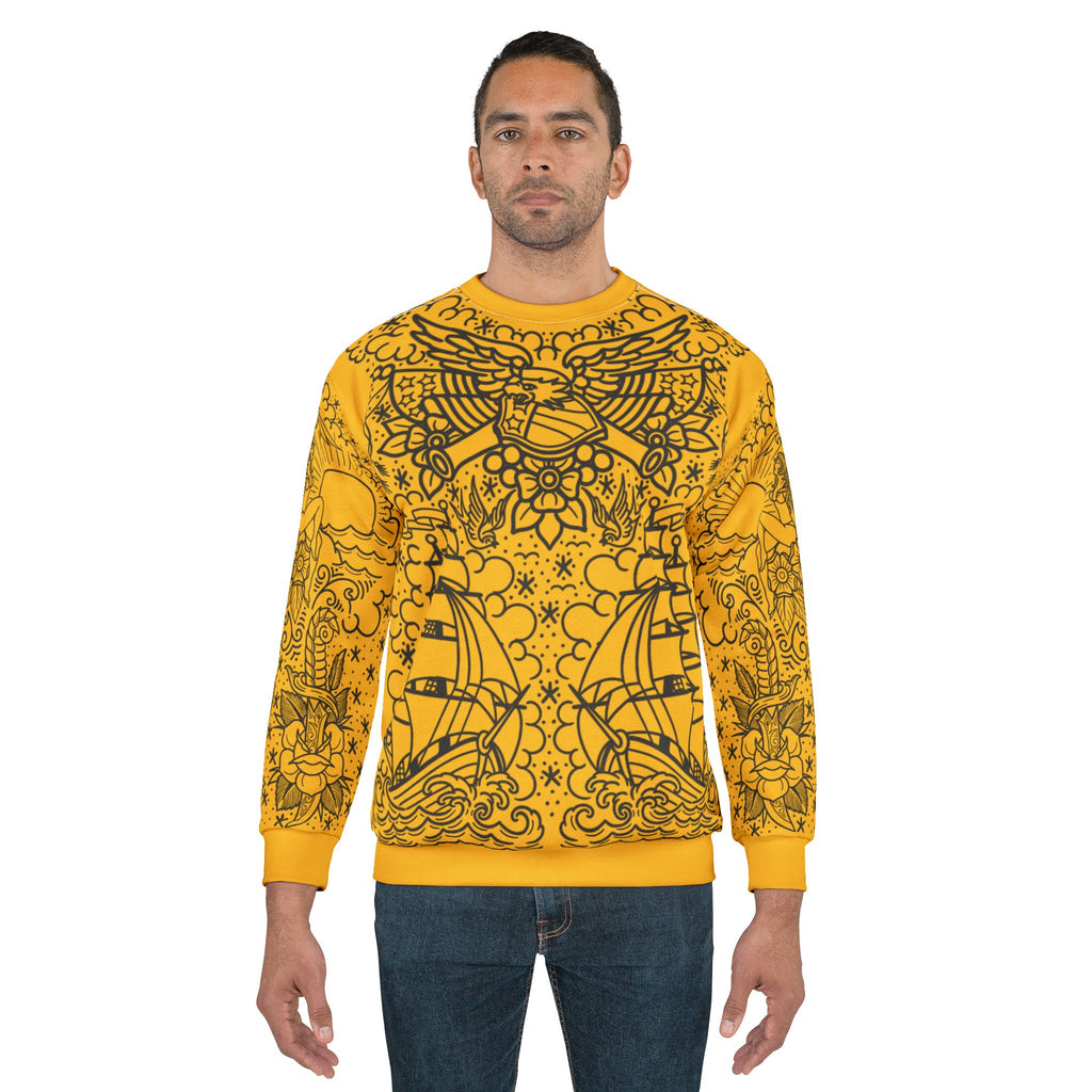 Traditional American Tattoo Body Suit Unisex Crewneck Sweatshirt AOP