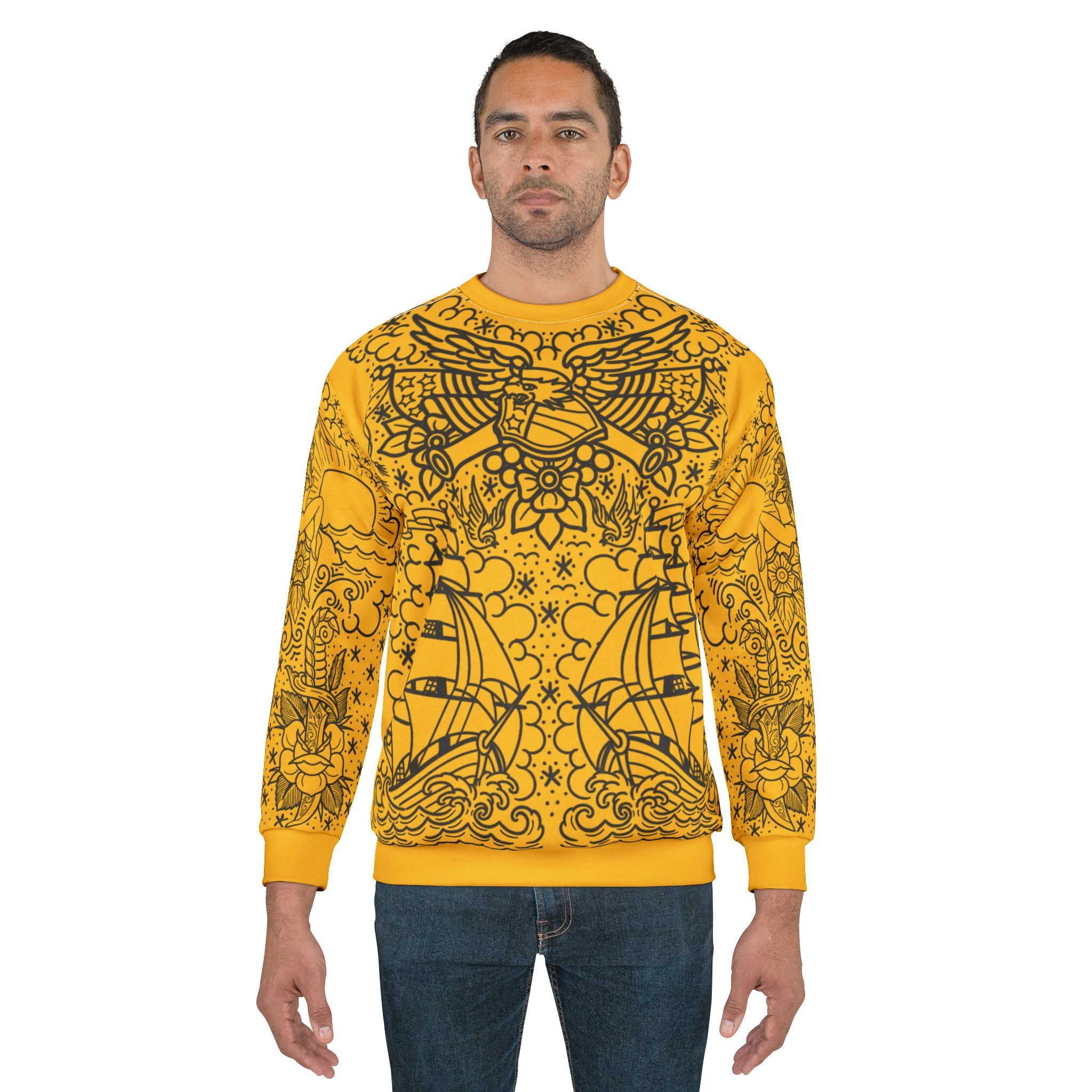 Traditional American Tattoo Body Suit Unisex Crewneck Sweatshirt AOP