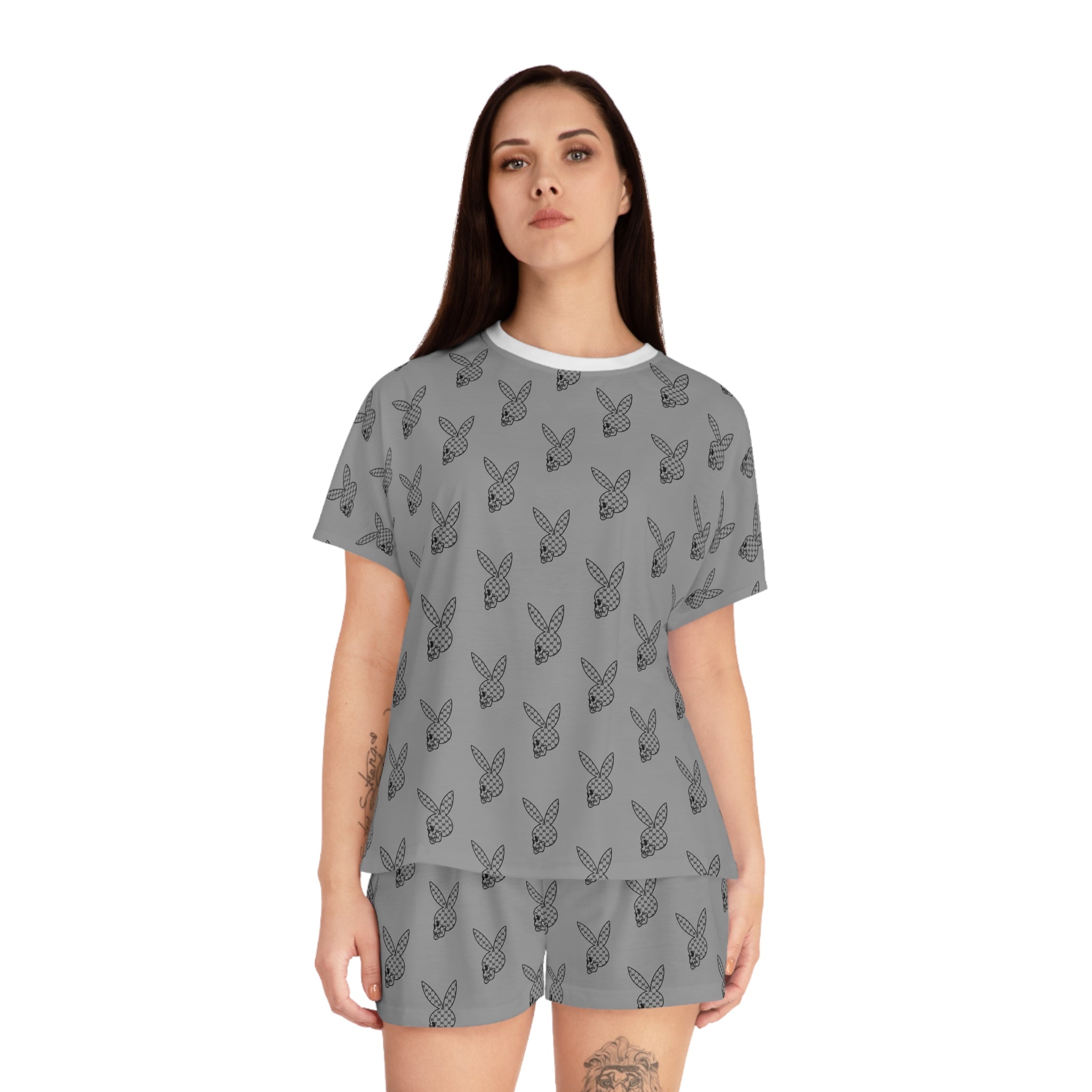 DD Custom Monogram Bunny Skull Women's Pajama Set AOP