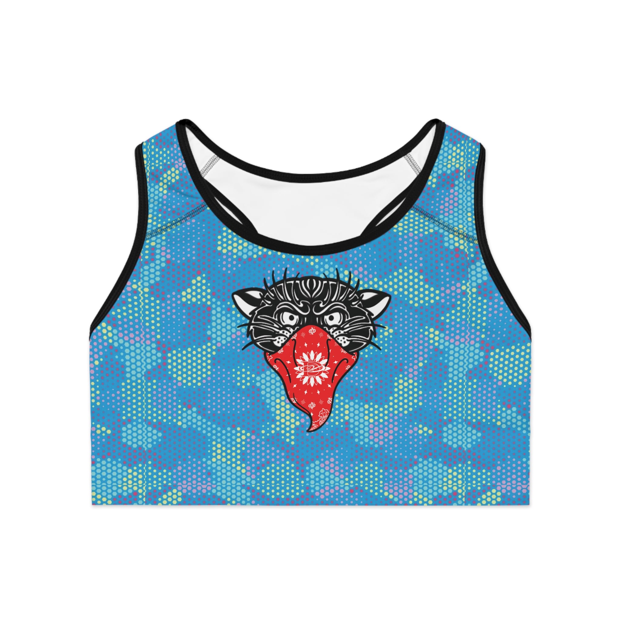 Bandito Panther Light Blue Digital Hexagon Camo Sports Bra AOP