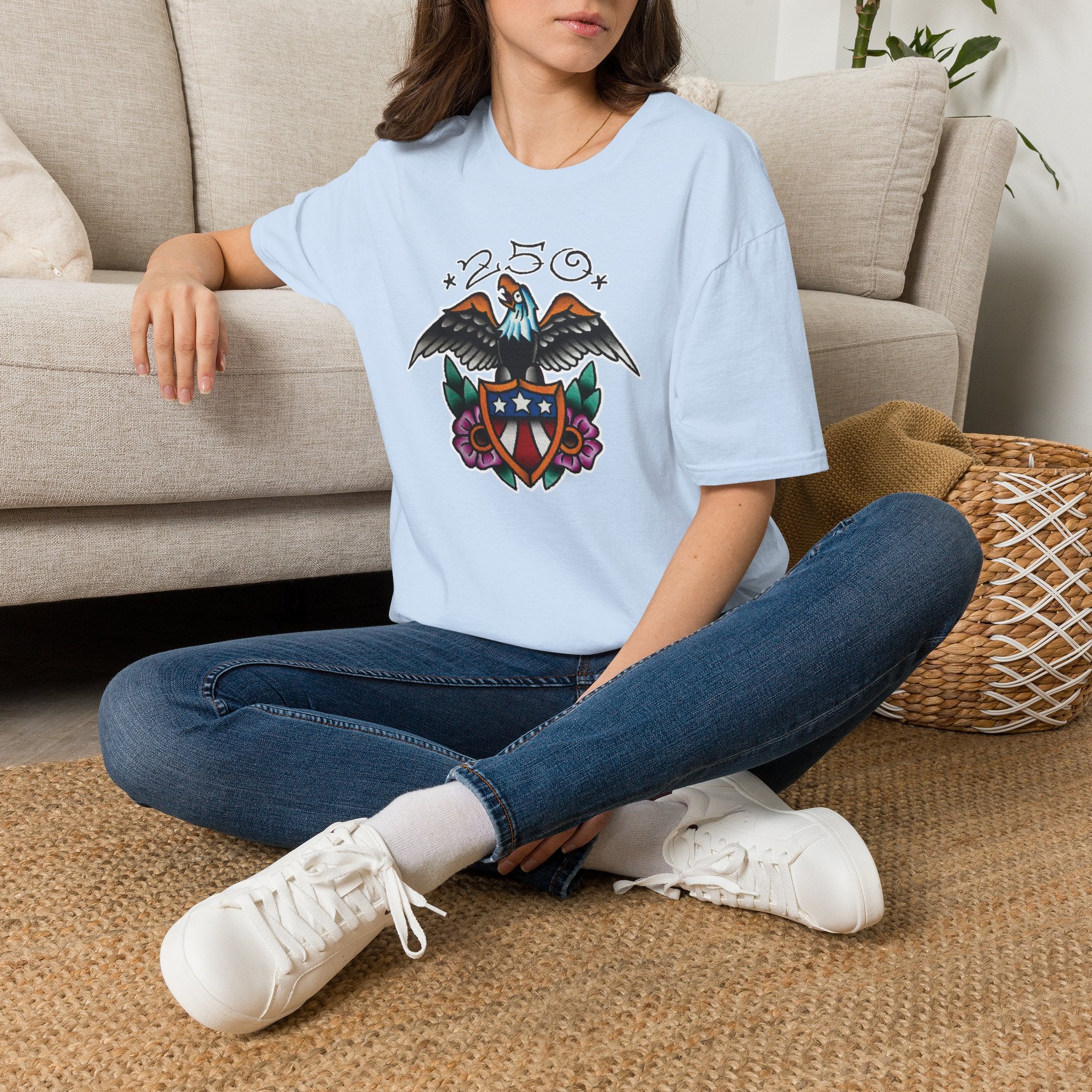 250th Anniversary Eagle w/Flag Shield Tattoo Unisex Softstyle T‑Shirt