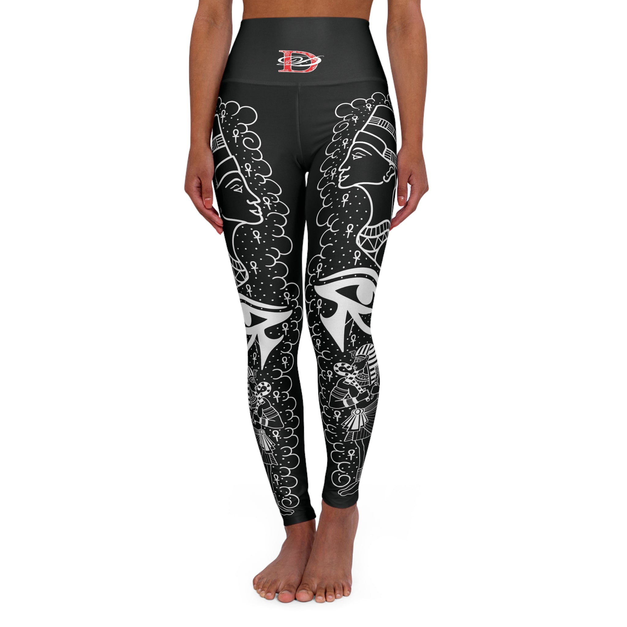 Ancient Egyptian Tattoo Leg Sleeve Women's High Waisted Yoga Leggings (AOP)
