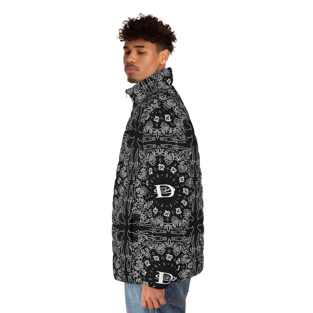 DD Custom Bandana Print Men's Puffer Jacket AOP