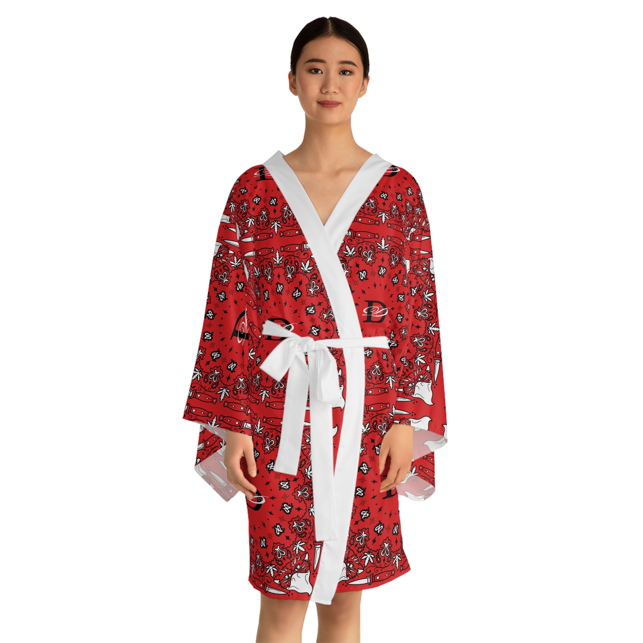 DD Custom Bandana Pattern Long Sleeve Kimono Robe AOP