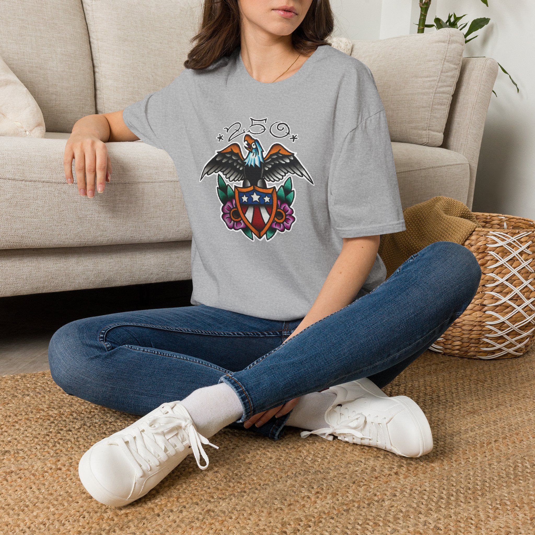250th Anniversary Eagle w/Flag Shield Tattoo Unisex Softstyle T‑Shirt