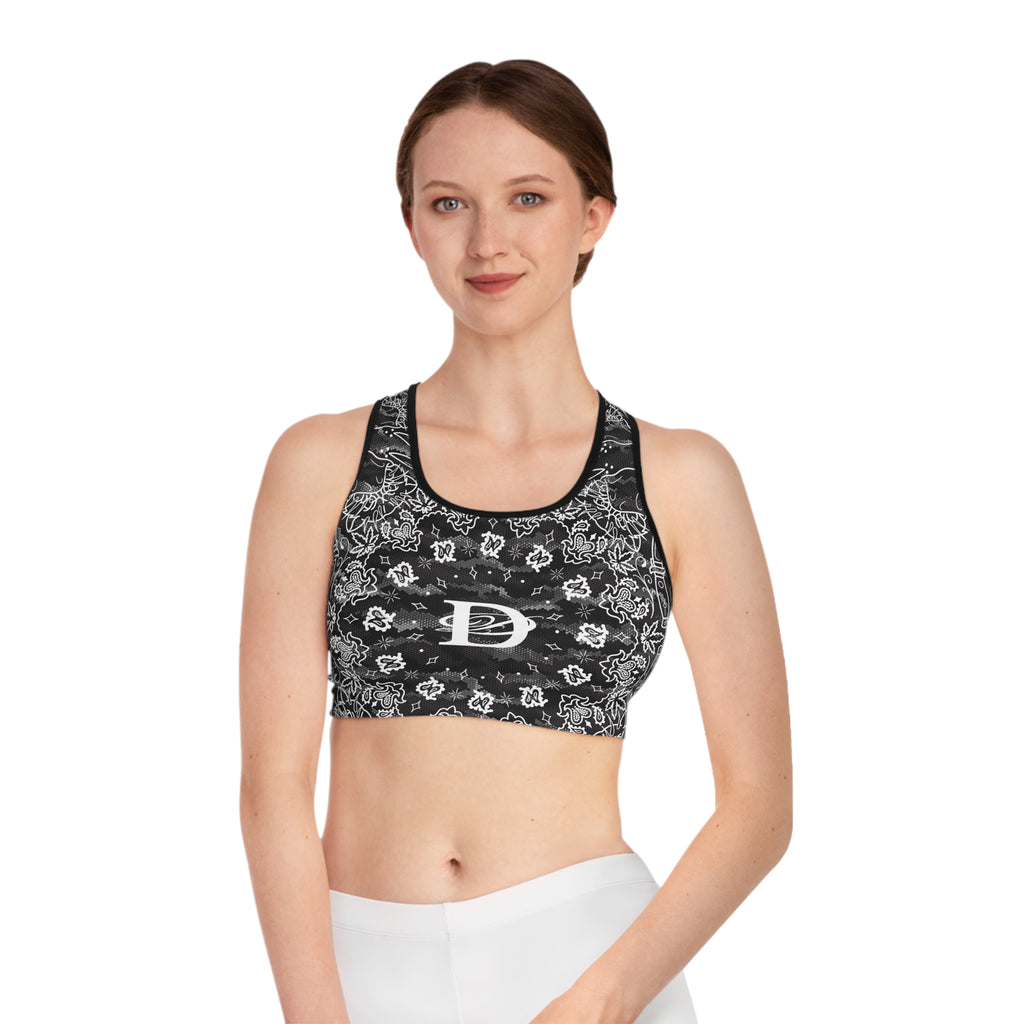 DD Custom Bandana Print W/ Urban Hexagon Digital Camo Sports Bra AOP