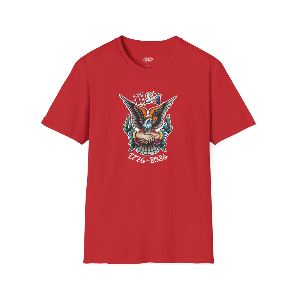 250th Anniversary 1776-2026 Clasped Hands w/Eagle Unisex Softstyle Tattoo T‑Shirt