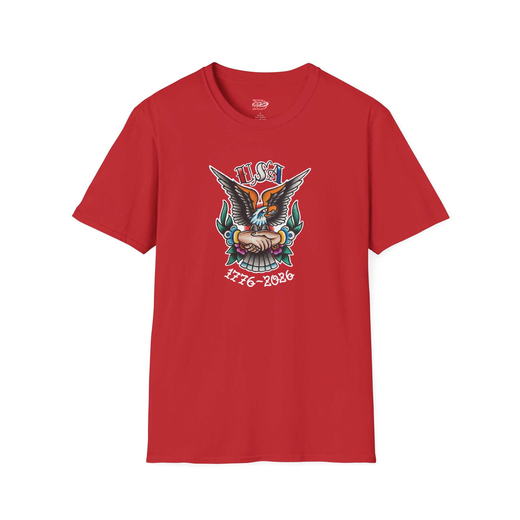 250th Anniversary 1776-2026 Clasped Hands w/Eagle Unisex Softstyle Tattoo T‑Shirt