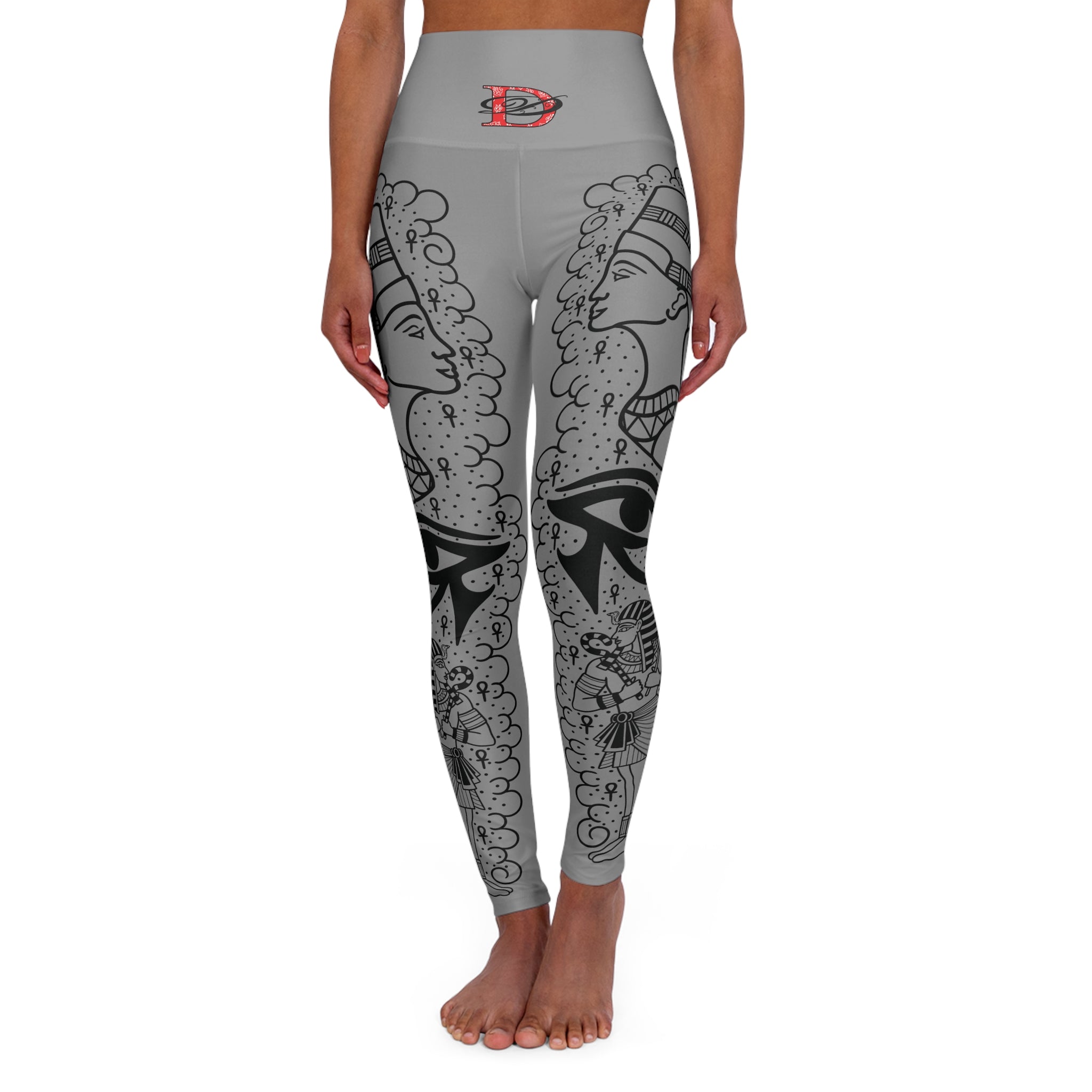 Ancient Egypt Tattoo Leg Sleeve Women's High Waisted Yoga Leggings (AOP)