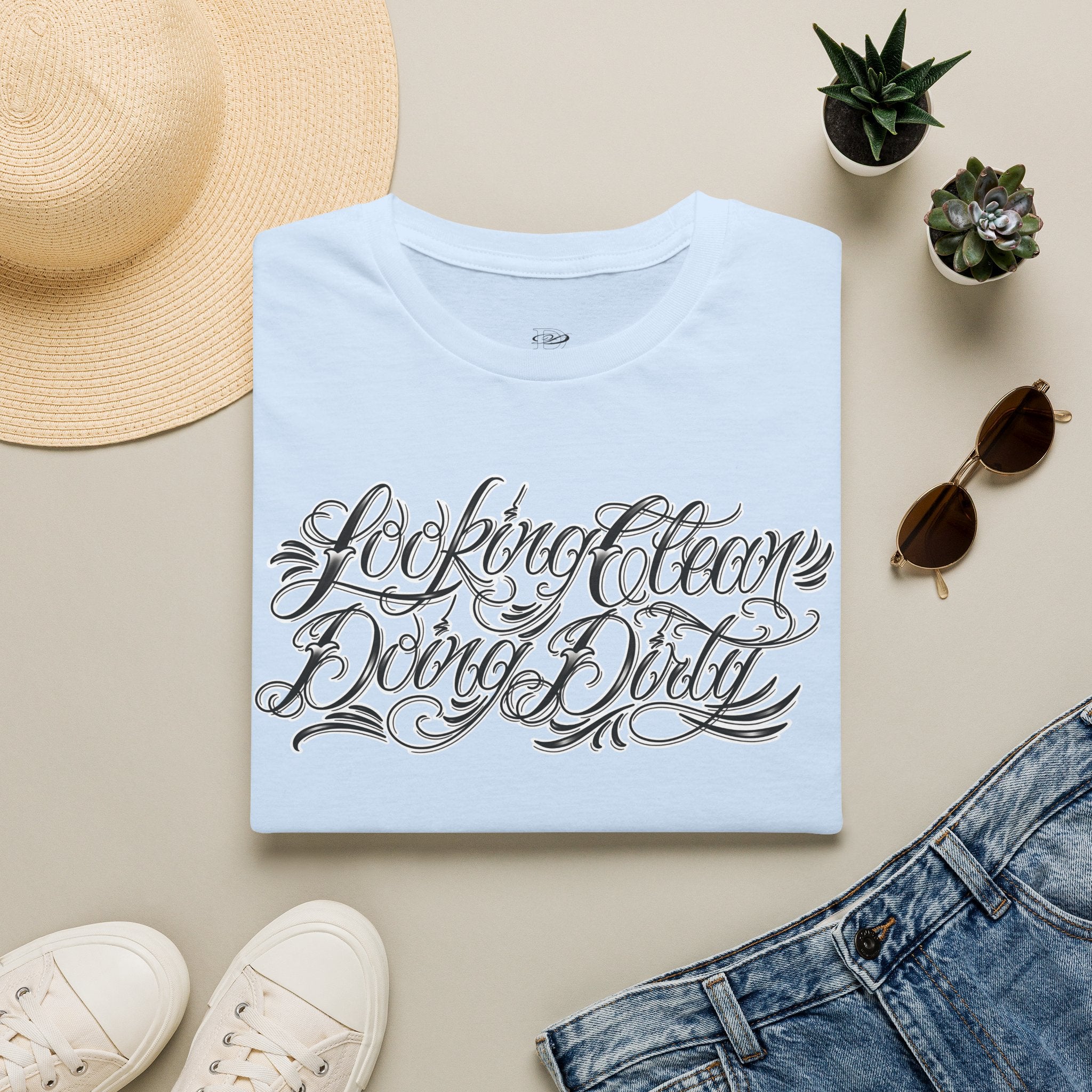 "Looking Clean, Doing Dirty" Tattoo Script Softstyle Unisex T-Shirt