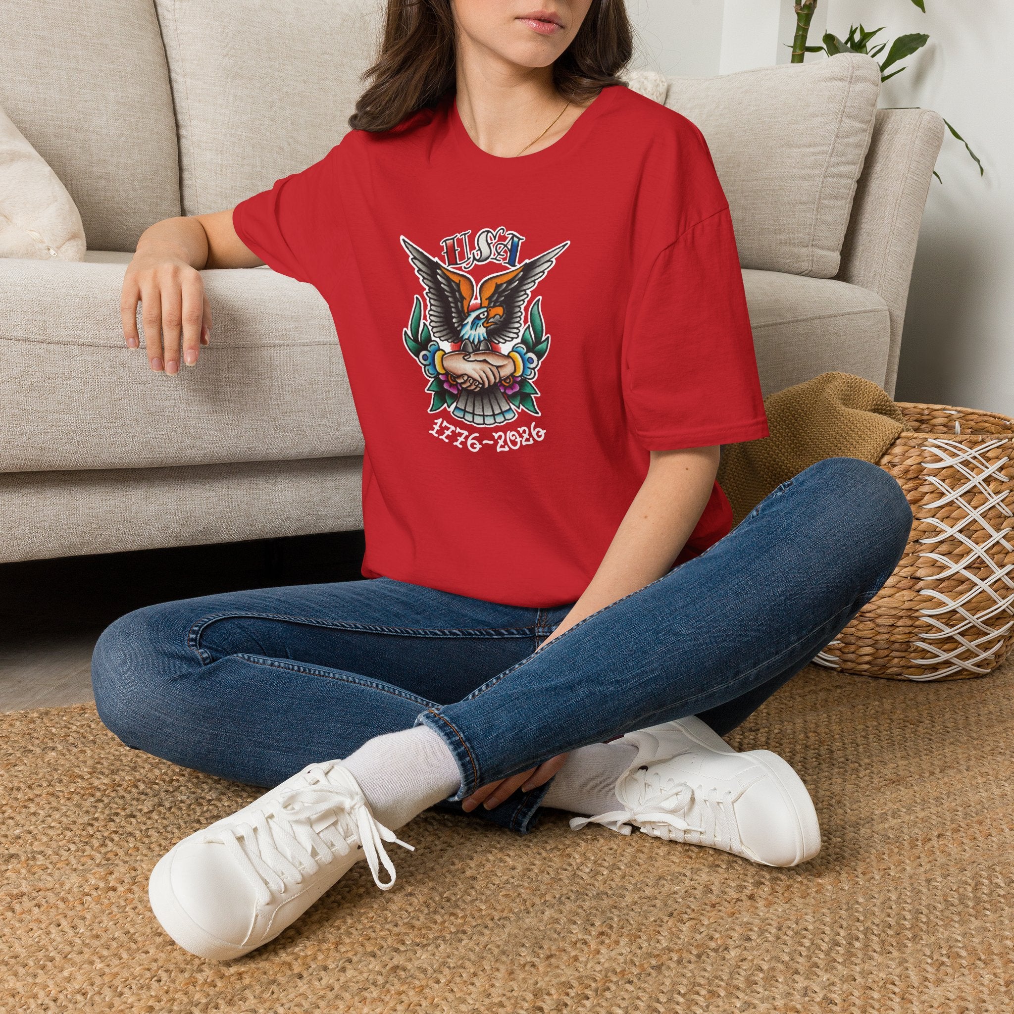 250th Anniversary 1776-2026 Clasped Hands w/Eagle Unisex Softstyle Tattoo T‑Shirt
