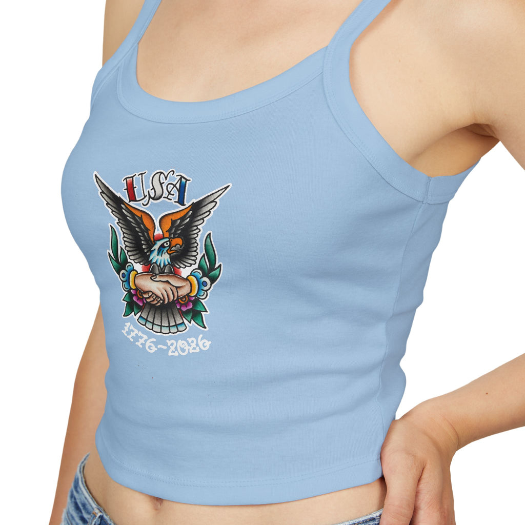 250th Anniversary Eagle w/Clasped Hands Tattoo Design 1776-2026 Spaghetti Strap Woman's Tank Top