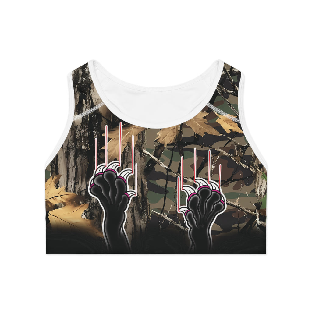 Clawing Panther Paws Real Tree Print Sports Bra AOP