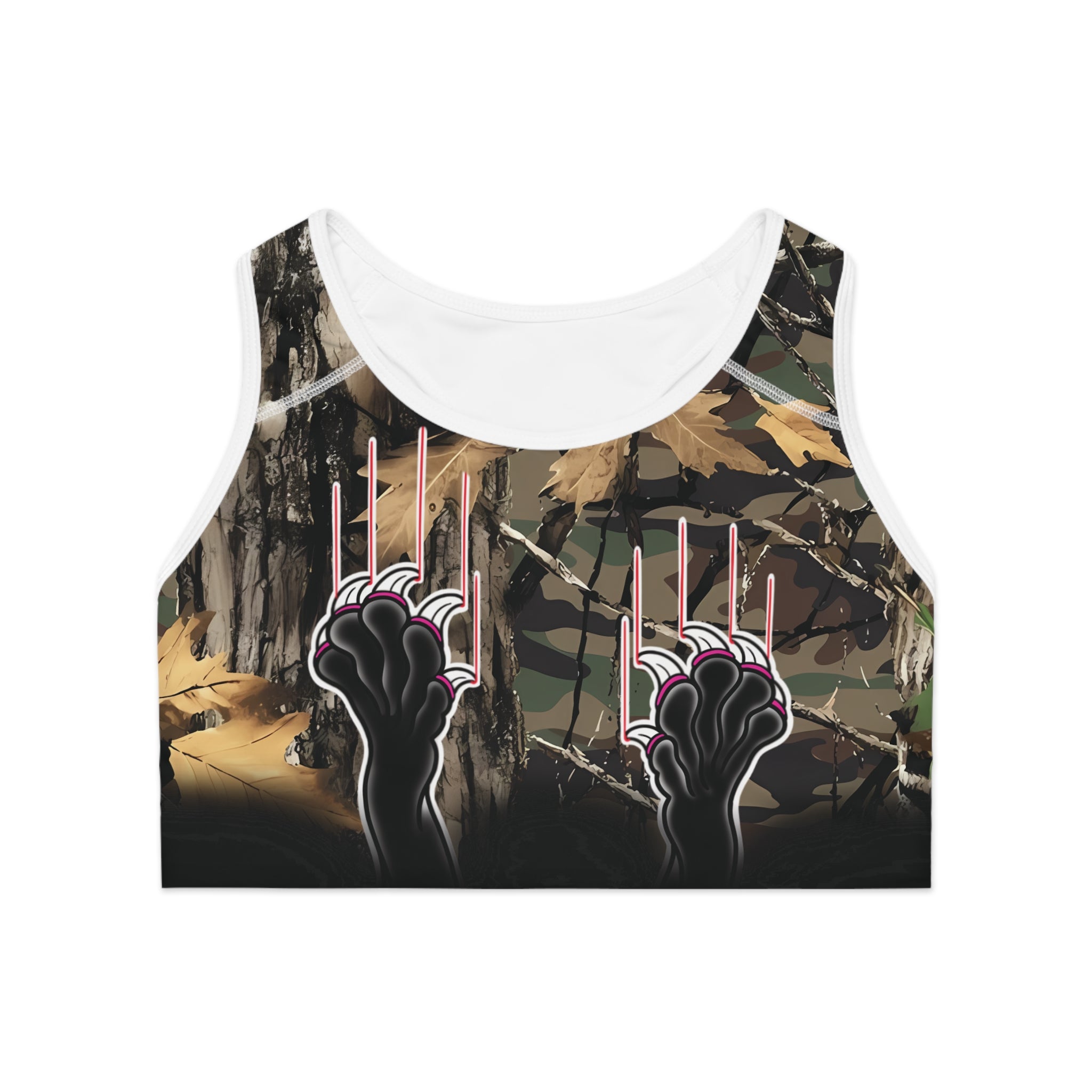 Clawing Panther Paws Real Tree Print Sports Bra AOP