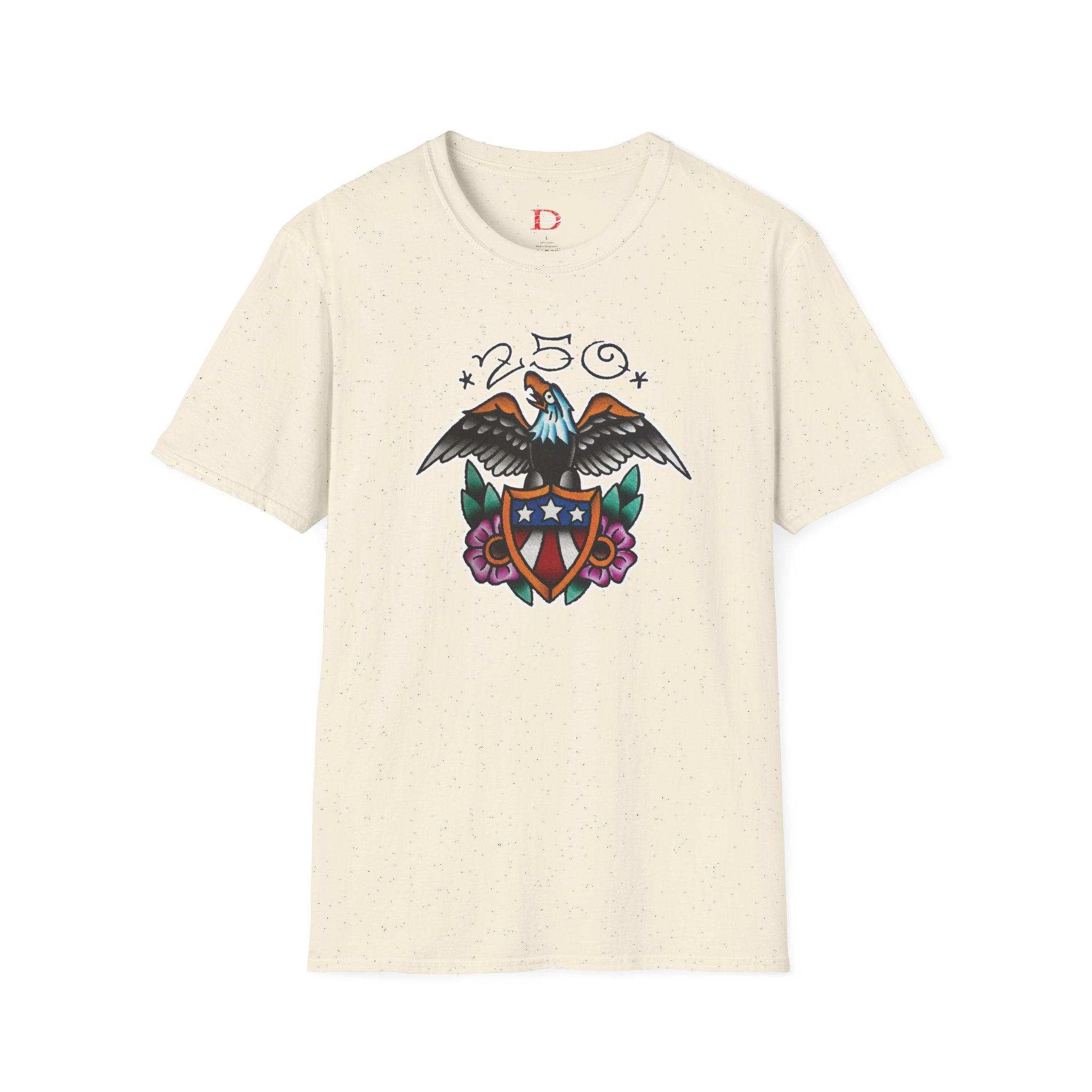 250th Anniversary Eagle w/Flag Shield Tattoo Unisex Softstyle T‑Shirt