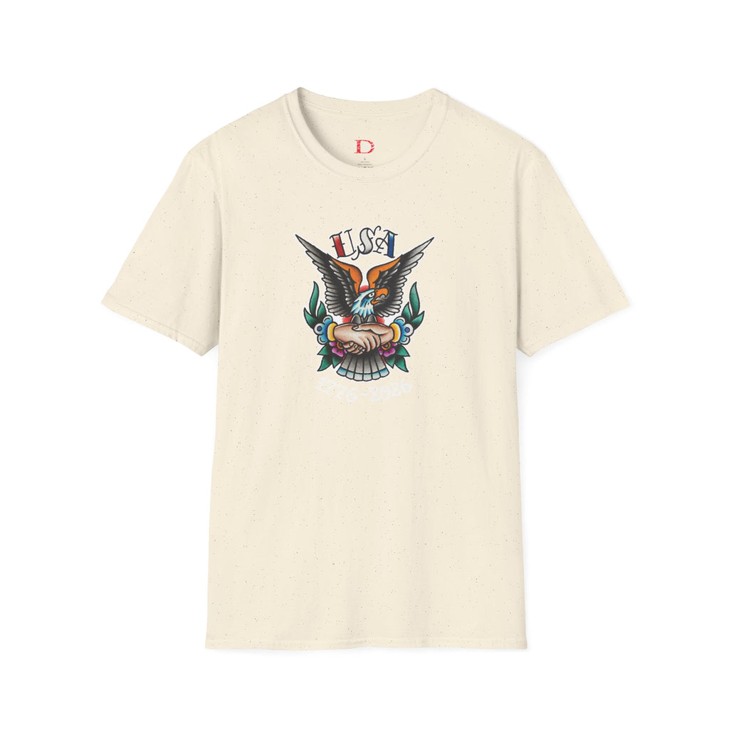 250th Anniversary 1776-2026 Clasped Hands w/Eagle Unisex Softstyle Tattoo T‑Shirt