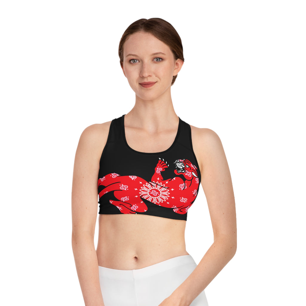 DD Climbing Panther W/Bandana Print Sports Bra