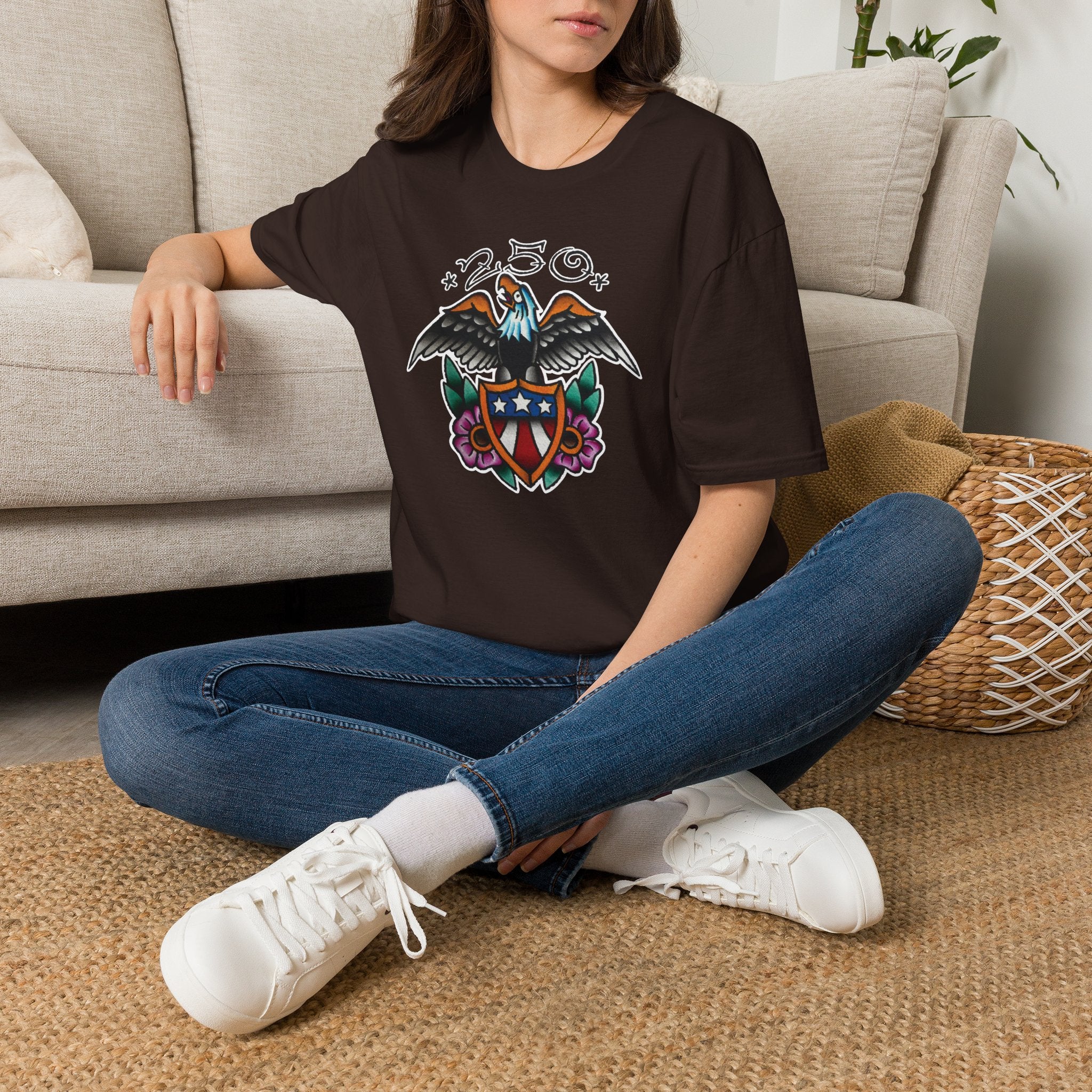 250th Anniversary Eagle w/Flag Shield Tattoo Unisex Softstyle T‑Shirt