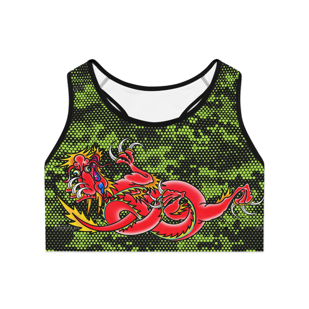 Custom Dragon W/ Lime Green Hexagon Digital Camo Sports Bra AOP