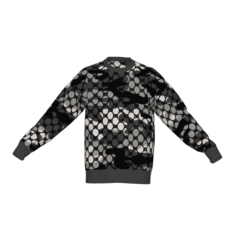DD Custom Monogram Gray Camo Lightweight Crewneck Knitted Sweater