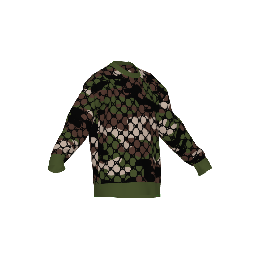 DD Custom Monogram Green Camo Lightweight Crewneck Knitted Sweater