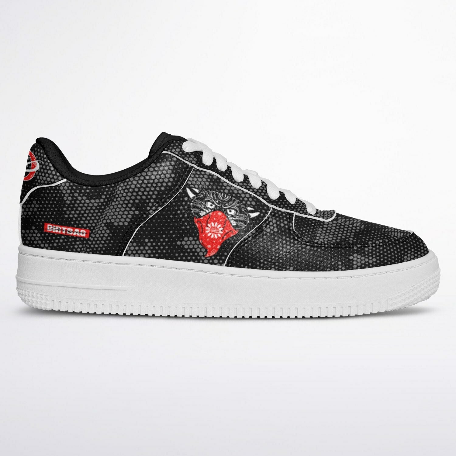 DD Low Top Sneakers in Digital Hexagon Urban Camo Pattern w/Bandito Panther and Box Logo AOP